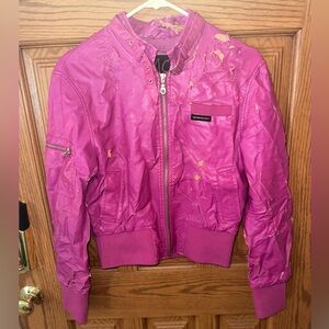 Faux leather pink Members Only bomber jacket early 2000’s